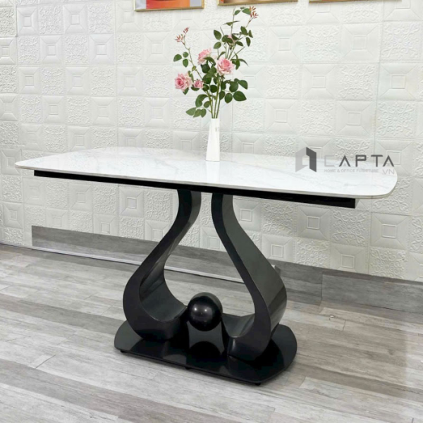 Bàn ăn lớn mặt đá ceramic 1m8 TN1230-18E Bàn tiếp khách mặt đá chân thép sơn carbon màu đen tại tp hcm