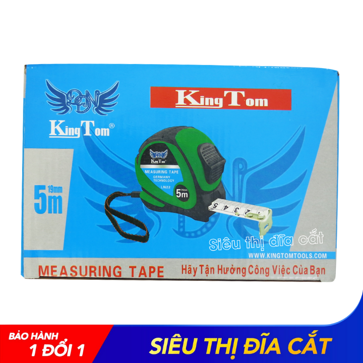 Thước 2 Mặt KingTom Xanh Lá TKT- LN22-5m (B25) - Thước Lỗ Ban - Kéo Rút Trơn Tru - Lẻ 1 Cái