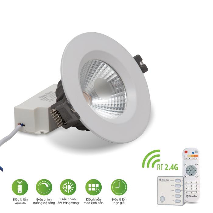 Đèn LED downlight âm trần COB thông minh điều khiển từ xa, chính hãng Rạng Đông, Model AT14L, điều chỉnh độ sáng, đổi màu ánh sáng 2700K - 6500K, đặt kịch bản cho từng đèn hoặc cụm đèn