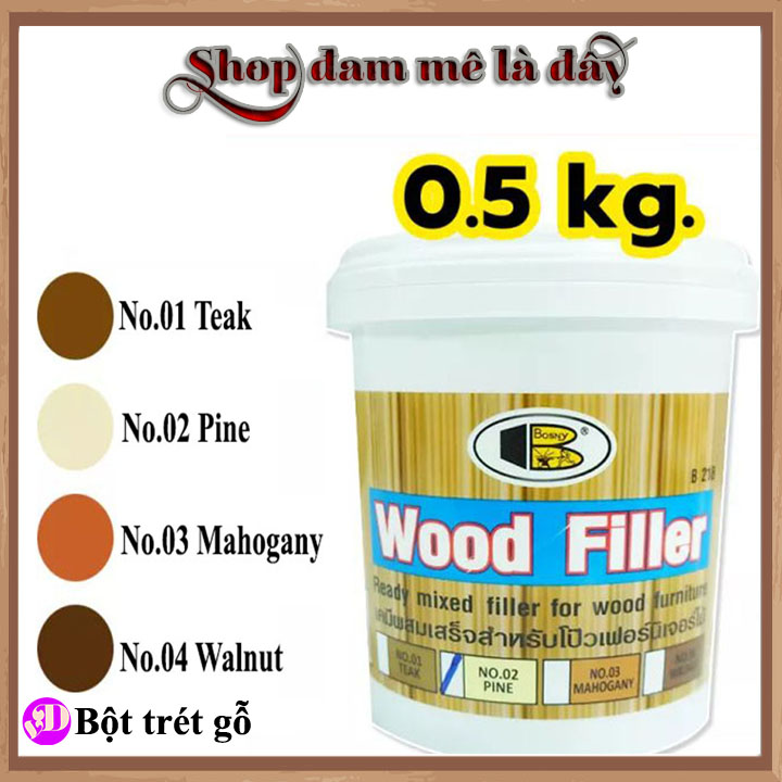 Bột gỗ, keo che khuyết điểm đồ gỗ wood Filler Bosny 500 gram - keo vá gỗ trám vết nứt.