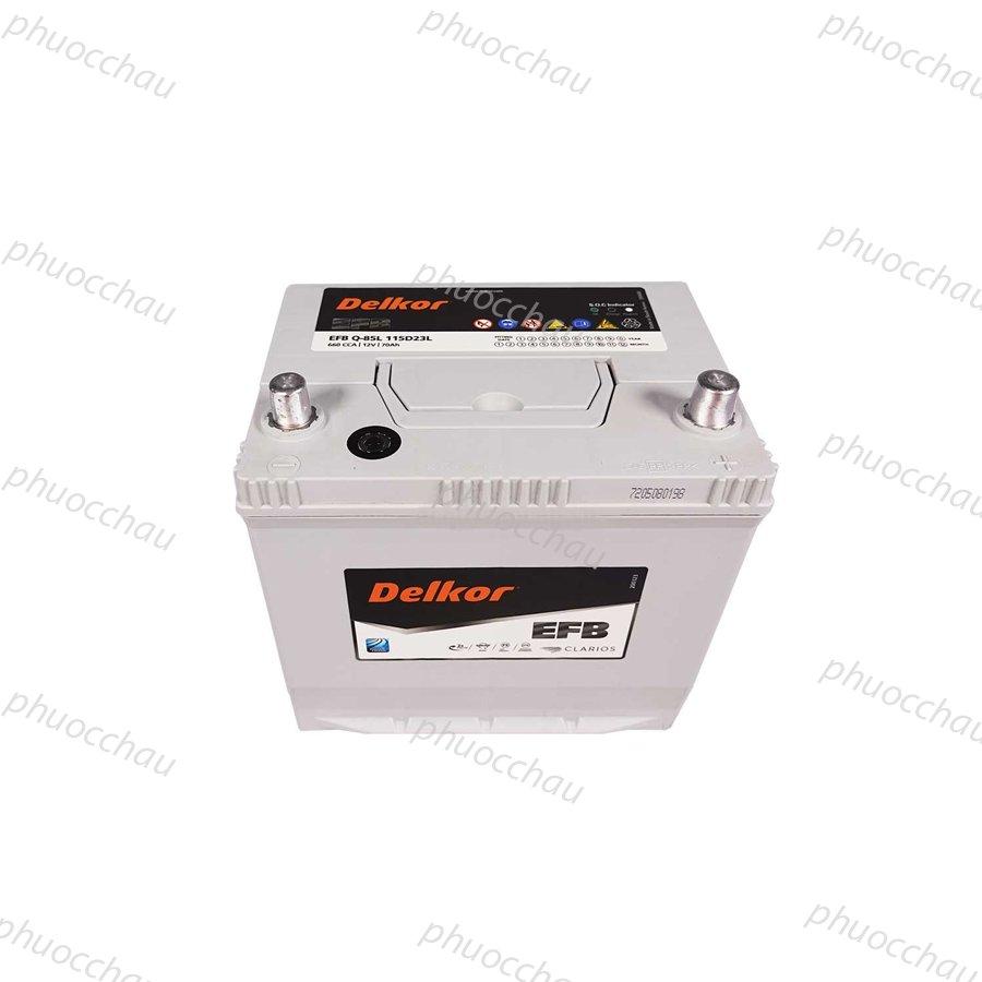 Ắc Quy Delkor EFB Q85 95D23L 12V-65Ah (Kiểu cực D23L - CCA 620A)