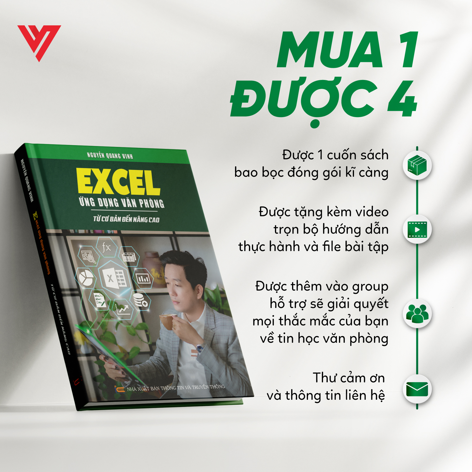 Combo 4 Sách Excel - Word - PowerPoint - Google Sheets Ứng Dụng Văn Phòng Kèm Khoá Học Video ĐÀO TẠO TIN HỌC