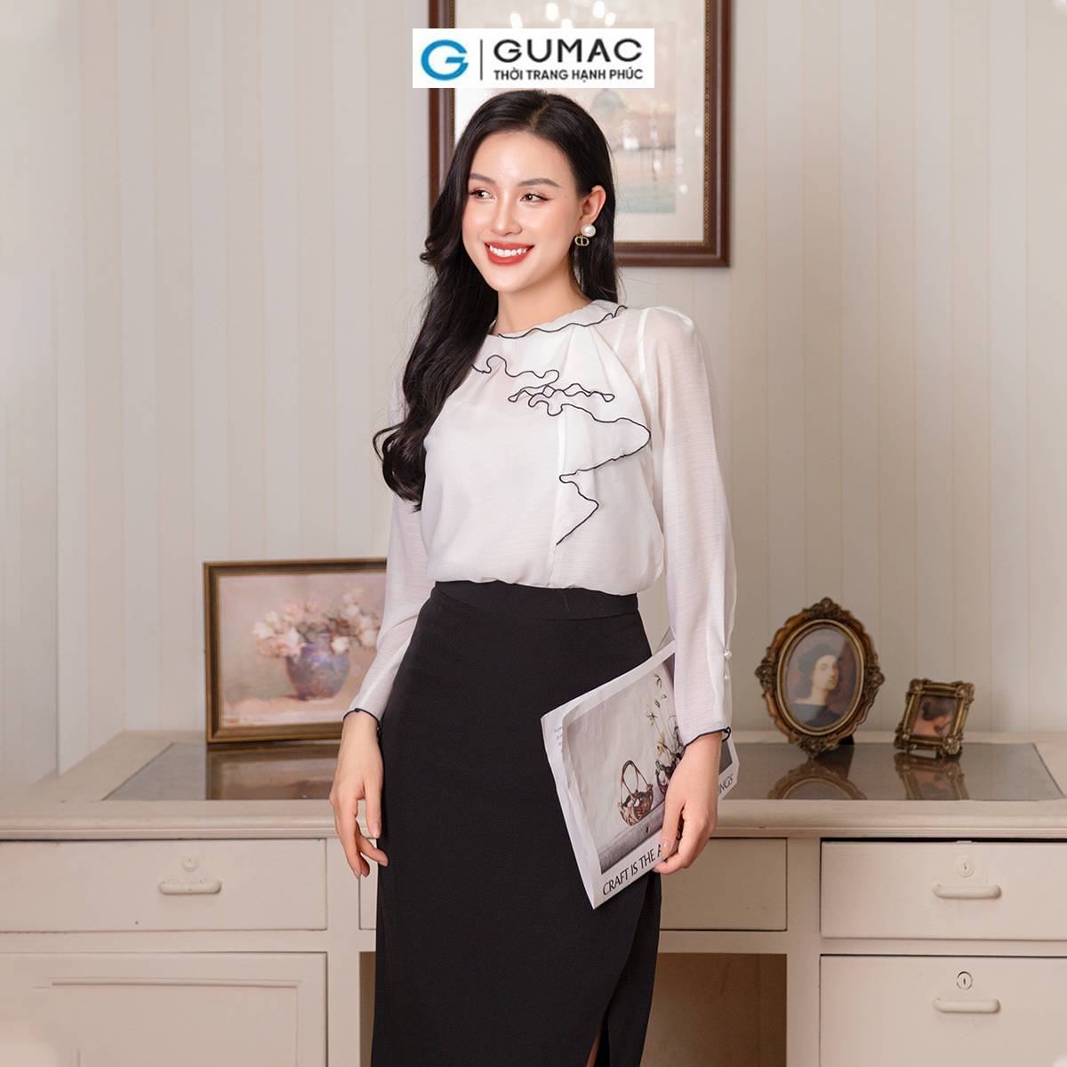 Chân váy xẻ trước thời trang GUMAC VD10050