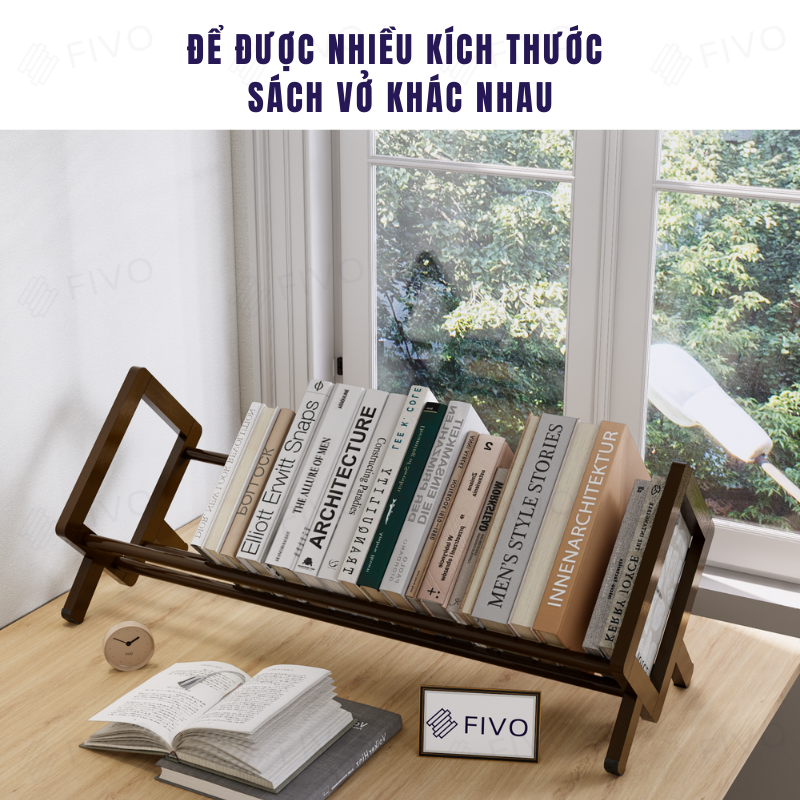 Kệ Sách Gỗ Tre Tự Nhiên Để Bàn Mini FB28 FIVO Dễ Lắp Ráp, Tiết Kiệm Diện Tích, Decor Trang Trí Bàn Học Và Bàn Làm Việc