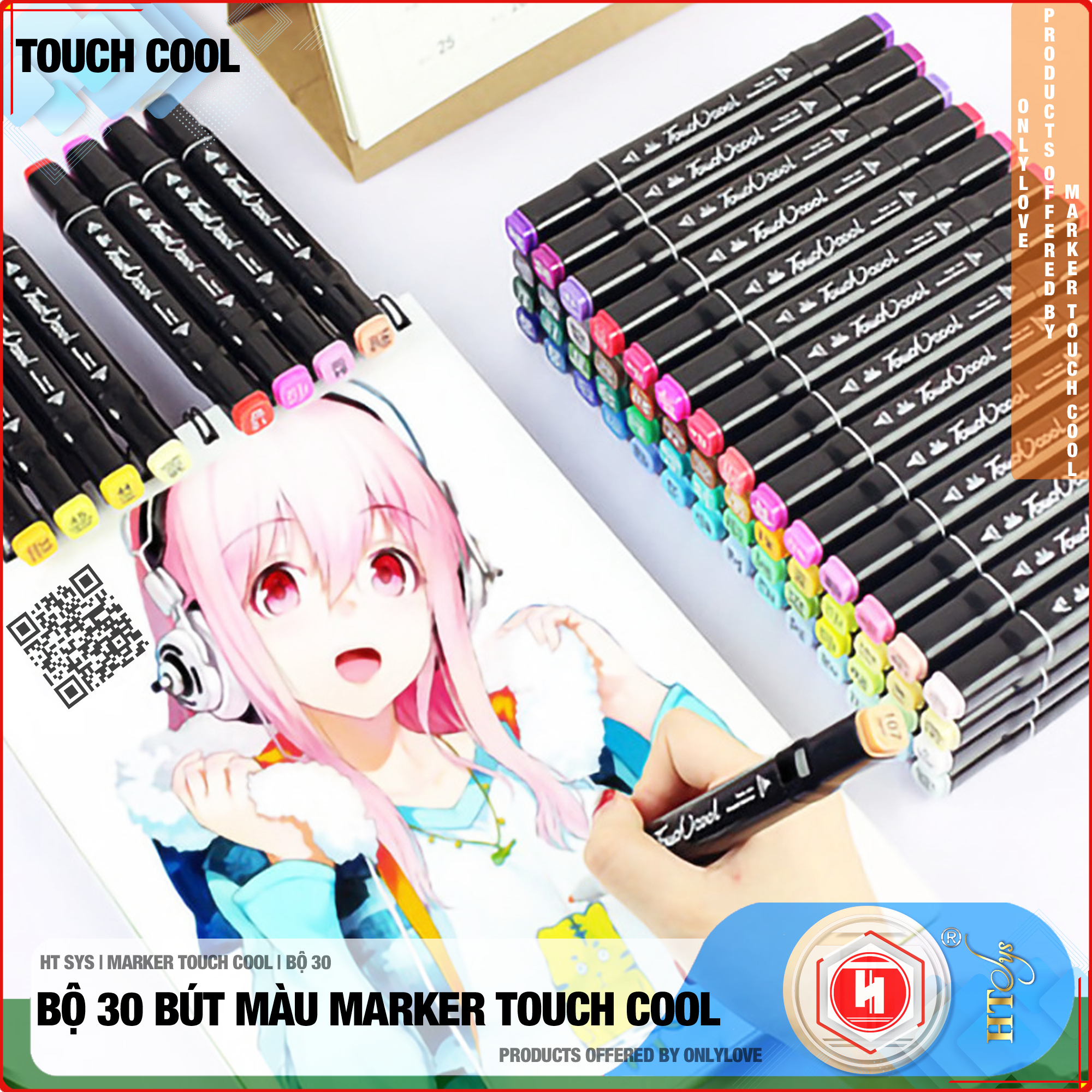 Bút màu Marker Touch Cool Cao Cấp - Bộ 30/40/60/80 - Màu Vẽ Chuyên Nghiệp - Vẽ Anime, Truyện Tranh Manga, Phong Cảnh, Thiết Kế Thời Trang, Đồ Họa, Mỹ Thuật Công Nghiệp - Tặng 1 Facial Cleaning Fad HT SYS - Hàng Nhập Khẩu