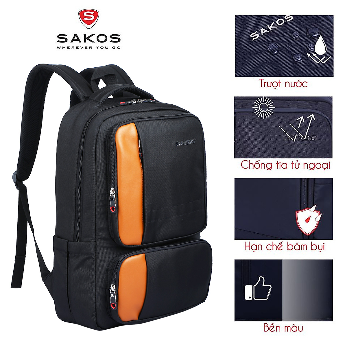 Balo Laptop 15.6 Inch SAKOS HERO - Hàng Chính Hãng