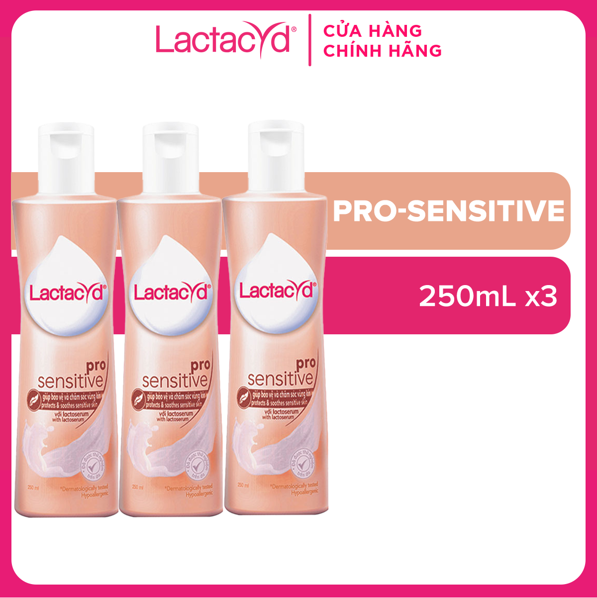 Bộ 3 chai Dung Dịch Vệ Sinh Phụ Nữ Lactacyd Pro Sensitive Cho Da Nhạy Cảm 250ml/chai