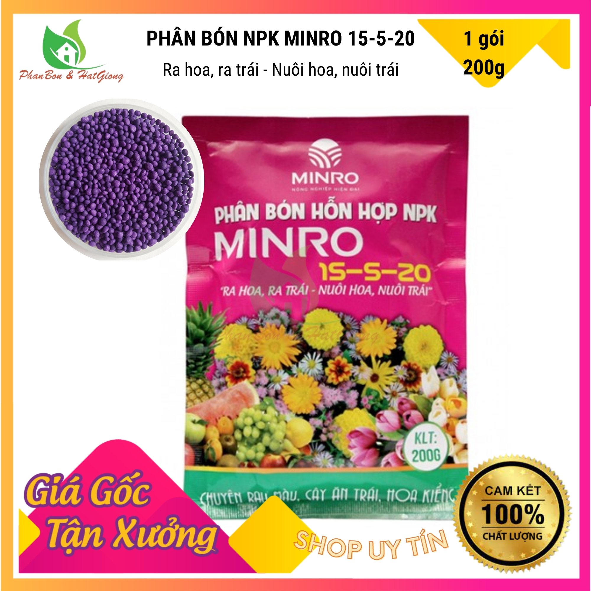 Phân Bón NPK Giúp Ra Hoa MINRO 15-5-20 Chuyên Rau Màu, Cây Ăn Trái và Hoa Kiểng - Shop Phân Bón và Hạt Giống