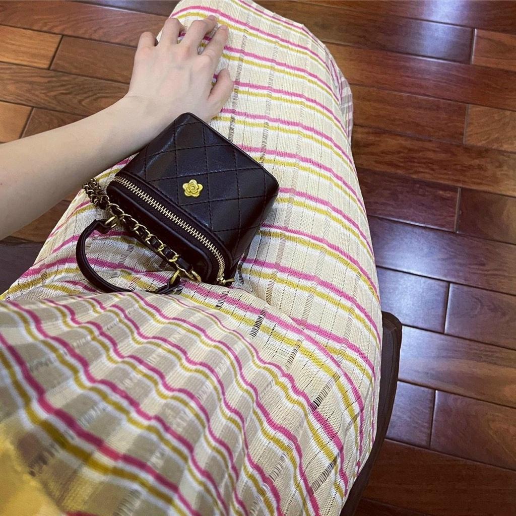 Váy maxi len kẻ ngang cổ bẻ cực hot
