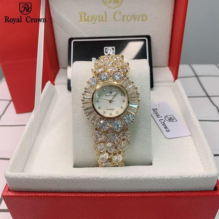 Đồng Hồ Nữ Chính Hãng Royal Crown 5396 Dây Kim Loại Đính Đá Chống Nước Chống Xước