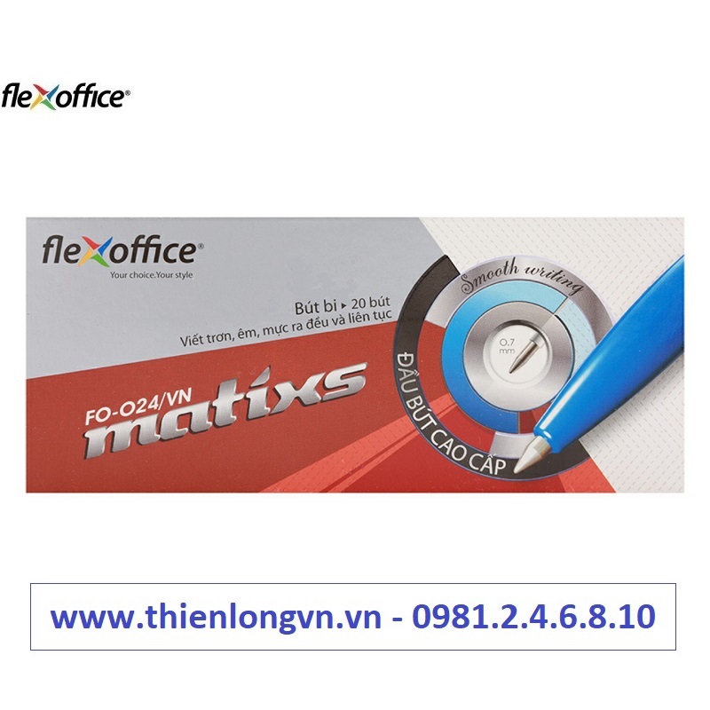 Hộp 20 cây bút bi 0.7mm Flexoffice - FO024 mực đỏ