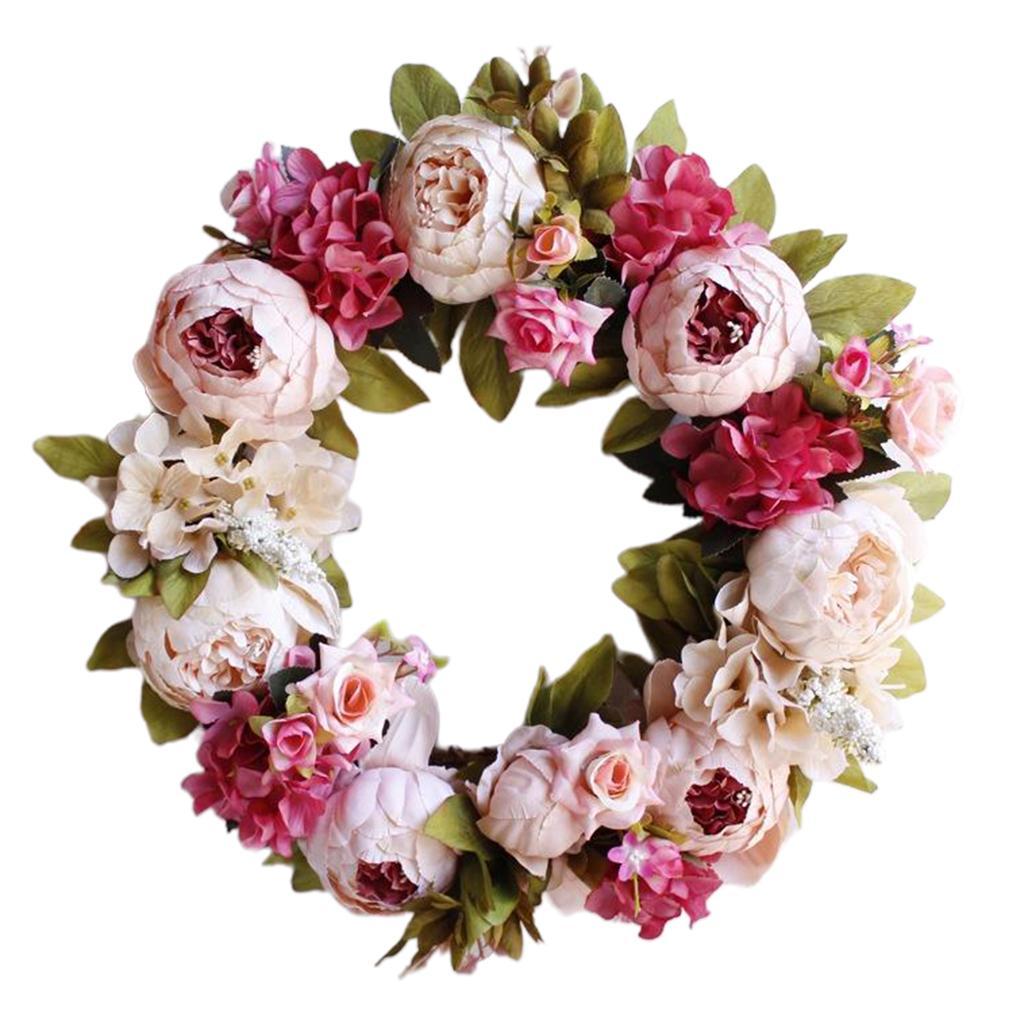 Artificial Flower Wreath Garland for Home Wedding Party Decor Pink