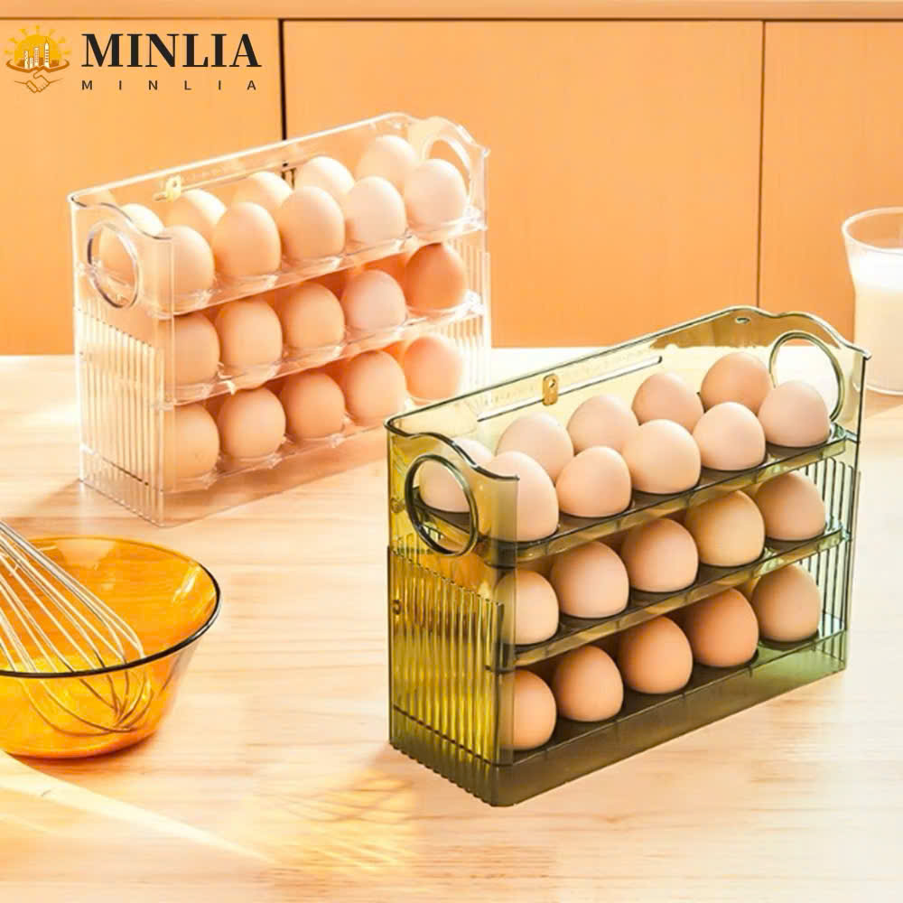 Khay Đựng Trứng 3 Tầng Thông Minh Chứa Hộp Đựng Trứng 30 Quả, Nhựa PET An Toàn - Hàng Chính Hãng MINIIN