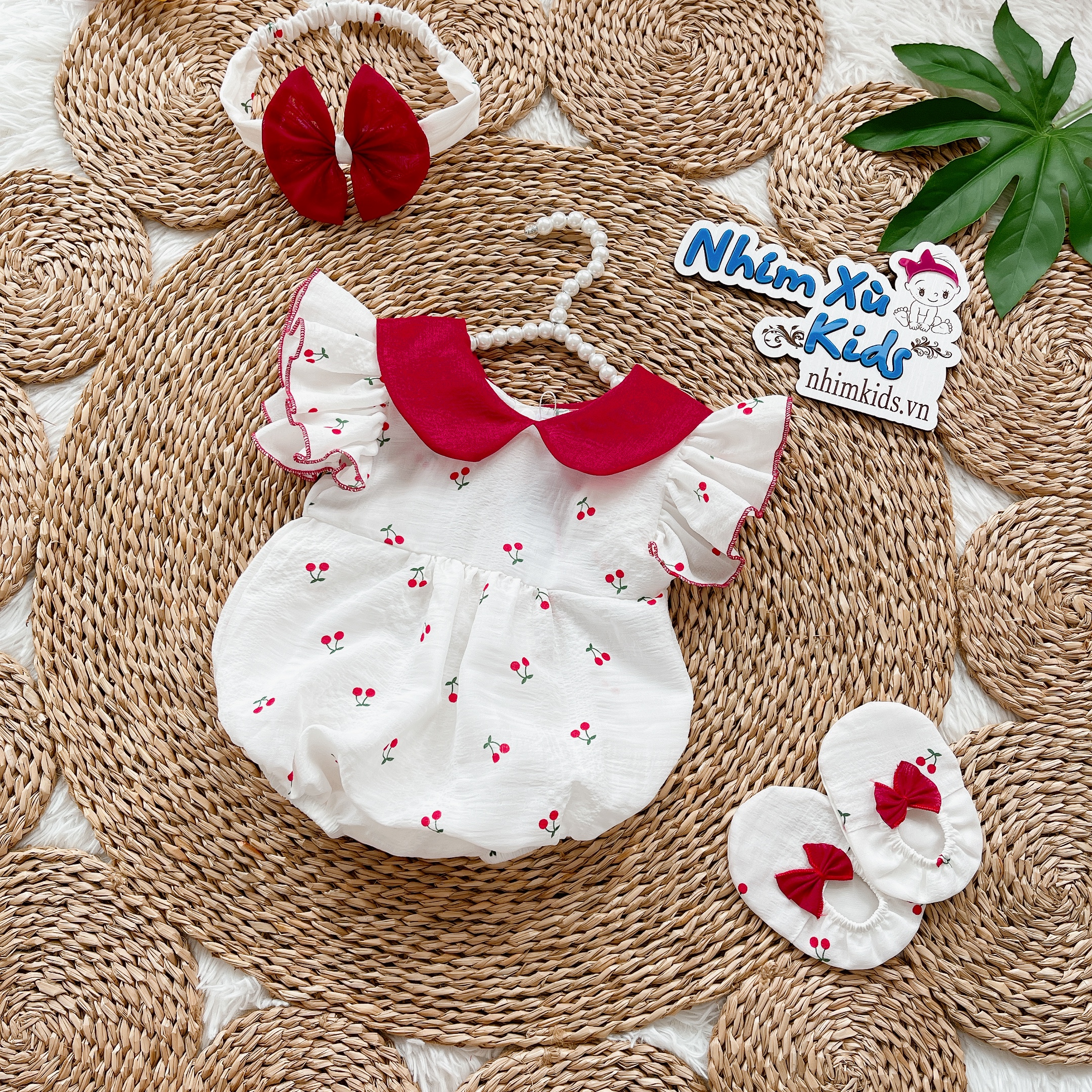 Body Hoạ Tiết Quả Cherry Nhỏ Chất Tơ Đũi Cho Bé Gái 3 Đến 12kg