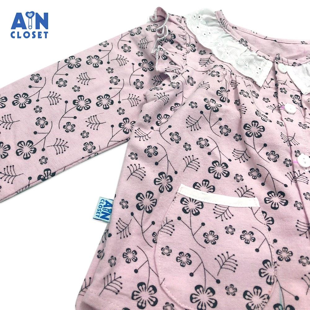 Bộ quần áo dài bé gái họa tiết Hoa hải đường đen nền hồng cotton - AICDBGT9AIKY - AIN Closet