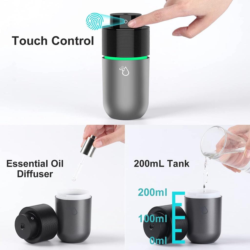 Máy tạo độ ẩm ô tô, Máy khuếch tán tinh dầu Humidifier USB 7 màu Đèn LED dung tích 200mL