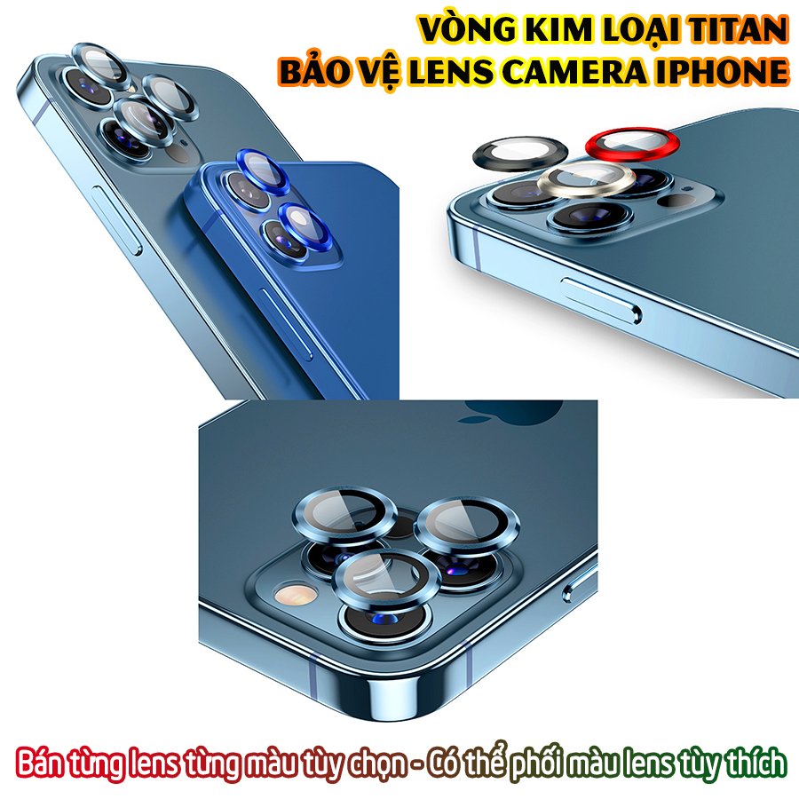 Tặng hộp đựng lens cao cấp - Vòng kim loại titan bảo vệ lens camera dành cho các dòng iphone 11 / iphone 12 - Xanh Gradient