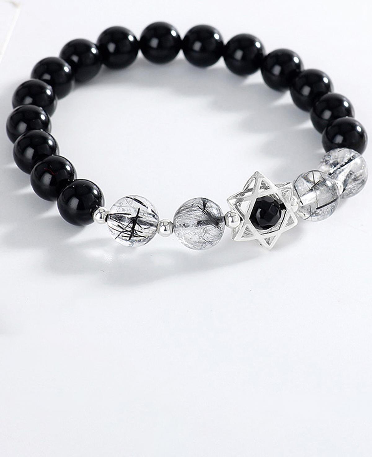 Vòng tay đá Obsidian phối thạch anh tóc đen mệnh thủy, mộc - Ngọc Quý Gemstones