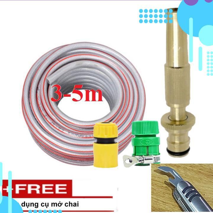 Bộ dây vòi xịt nước rửa xe, tưới cây . tăng áp 3 lần, loại 3m, 5m 206587 cút sập,nối nhựa vàng+ tặng mở chai