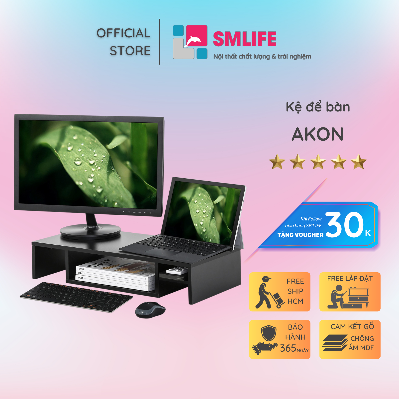 Kệ để bàn gỗ hiện đại SMLIFE Akon | Gỗ MDF dày 17mm chống ẩm | D60xR25xC13cm