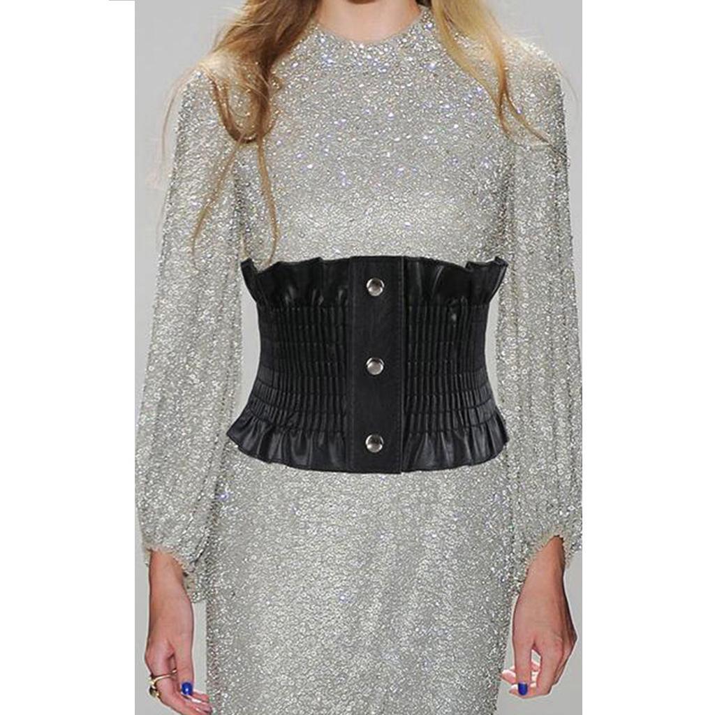 Women Girls PU Leather Wide Waist Belt Elastic Band Corset