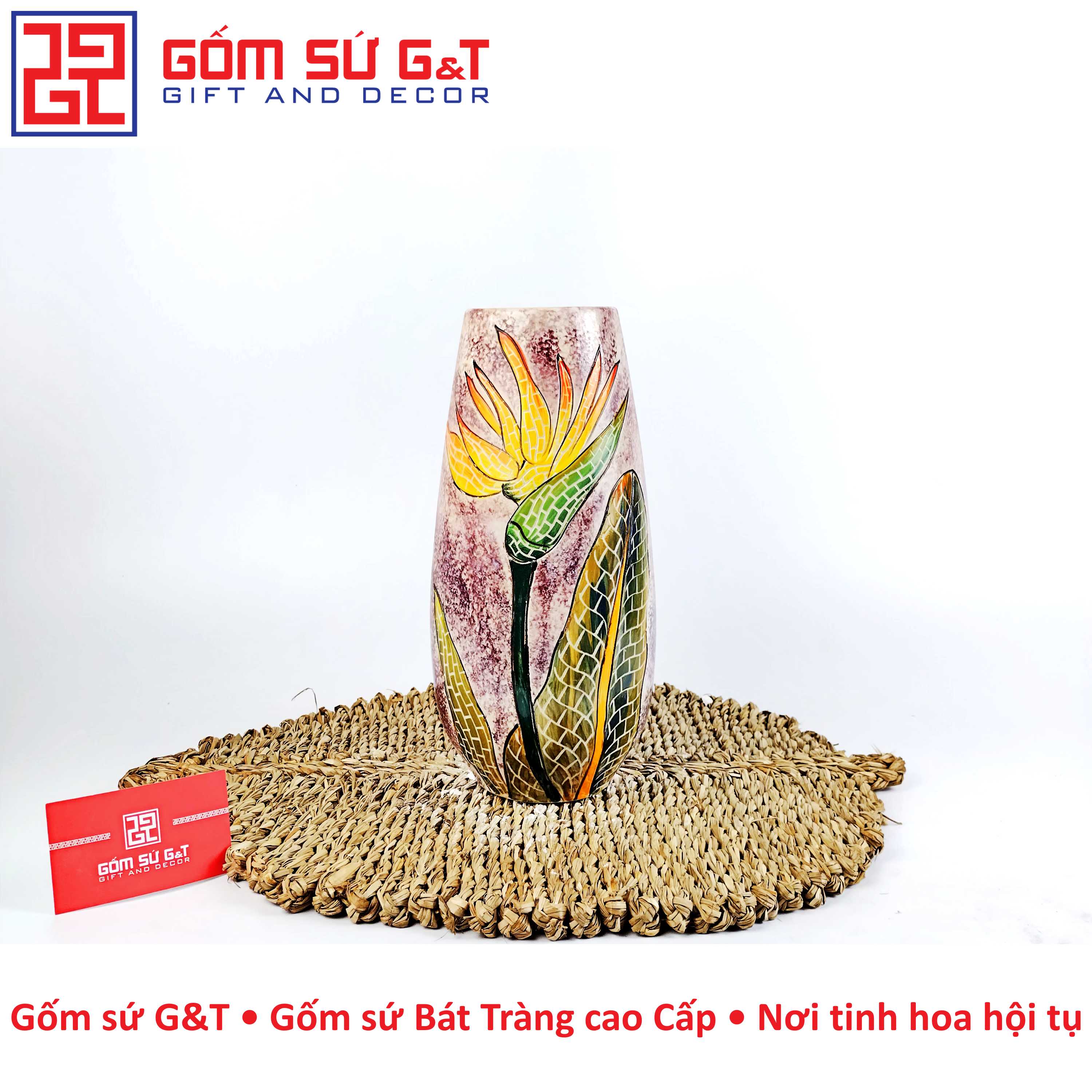 Lọ hoa bom miệng rộng hoa thiên điểu Gốm Sứ G&amp;T