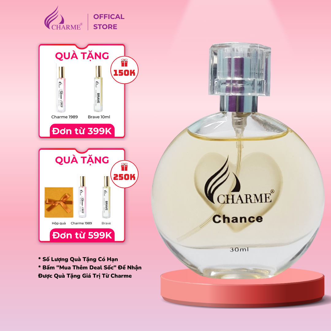 Nước hoa nữ thơm lâu, Charme Chance, mùi hương vani, mang phong cách nữ tính, gợi cảm, lưu hương lâu, 30ml