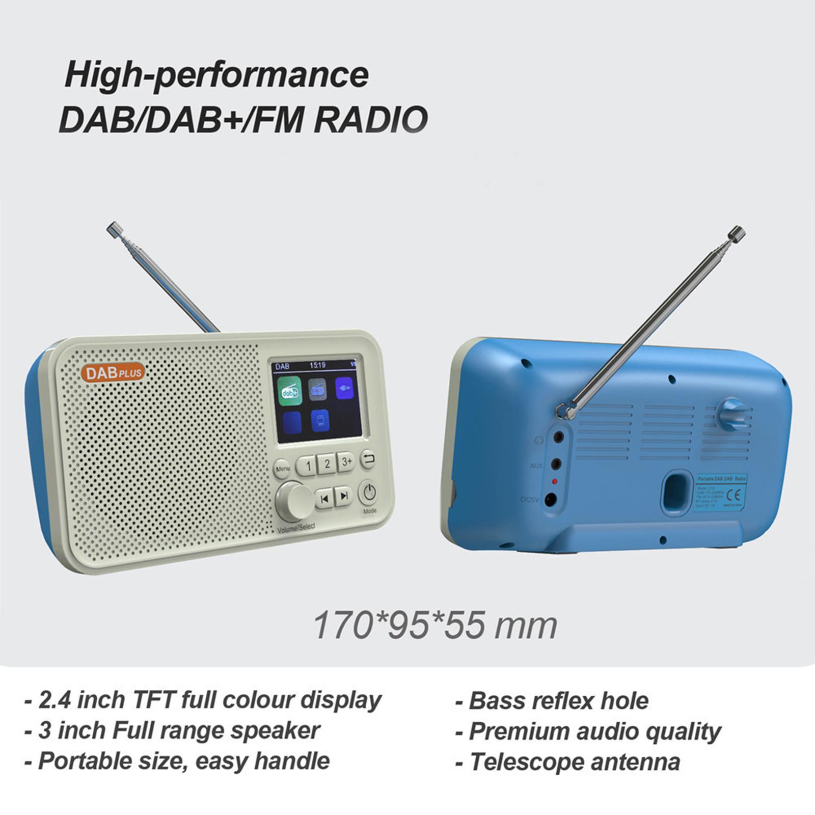 Portable DAB FM Digital Radio USB Rechargeable BT5.0 Alarm Function Radio with Aux In Earphone Socket TF Card Slot