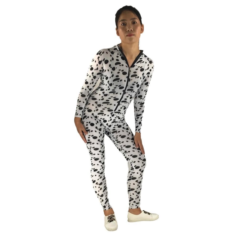 Adult Woman Spandex Body Spotted Dog Suit Halloween Costume Cosplay Accessories