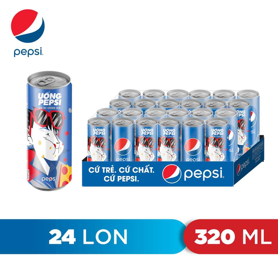 Thùng 24 Lon Nước Ngọt Có Gaz Pepsi lon xanh (320ml/lon)