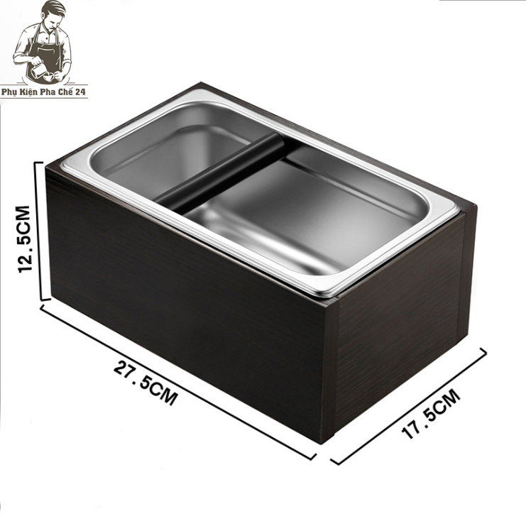 Hộp Đập Bã Cà Phê Inox Vỏ Gỗ Sồi