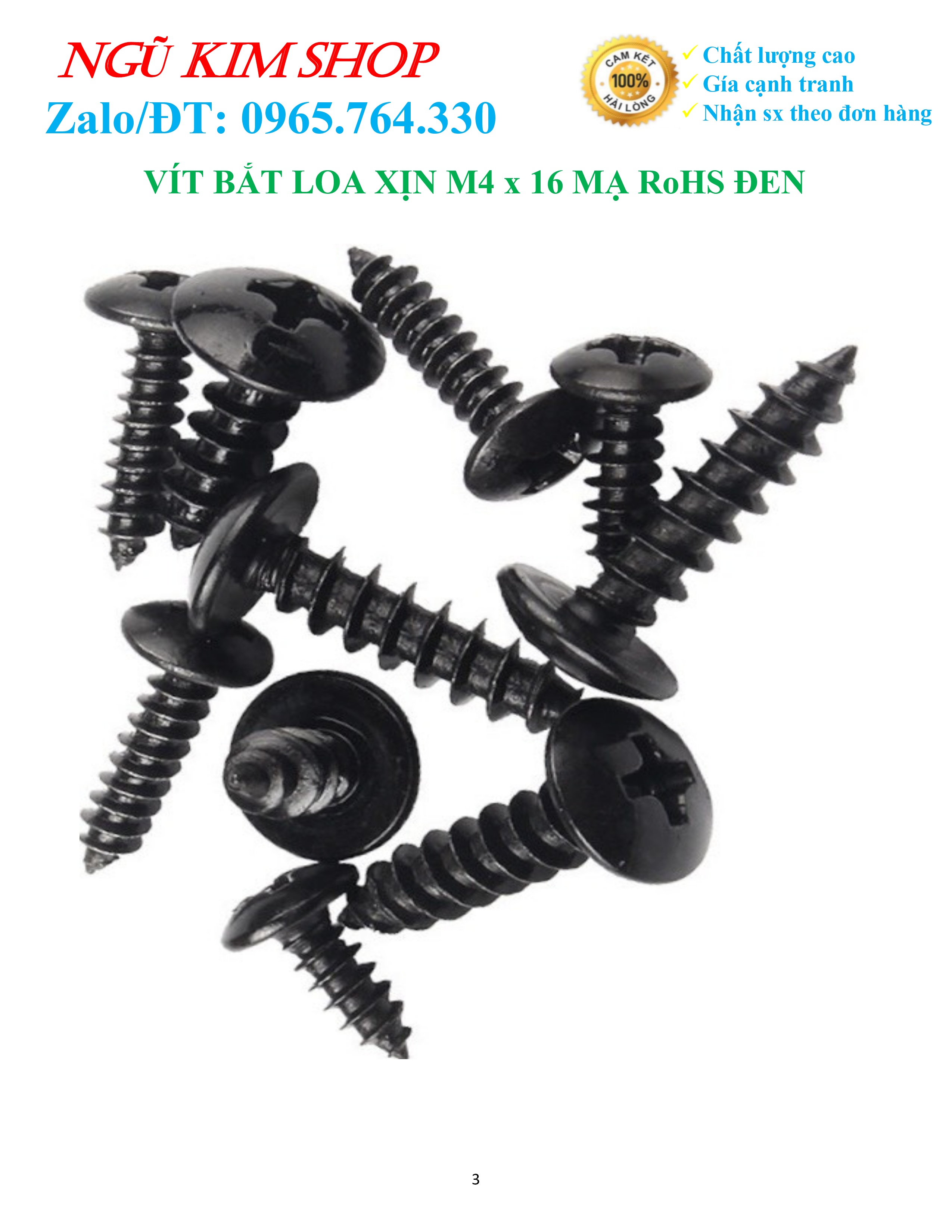 VÍT BẮT LOA XỊN _ M4 x 16 XI RoHS ĐEN