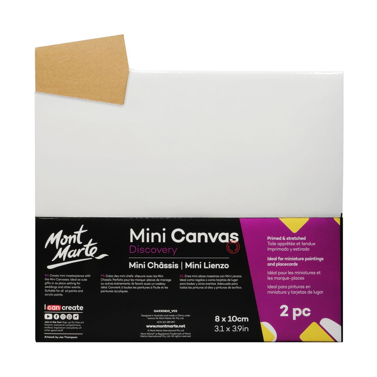 Bộ 2 Khung Canvas Mini (Toan) Mont Marte Dùng Để Vẽ Màu Acrylic 8x10cm - Mini Canvas Discovery 8 x 10cm (3.1 x 3.9in) 2pce