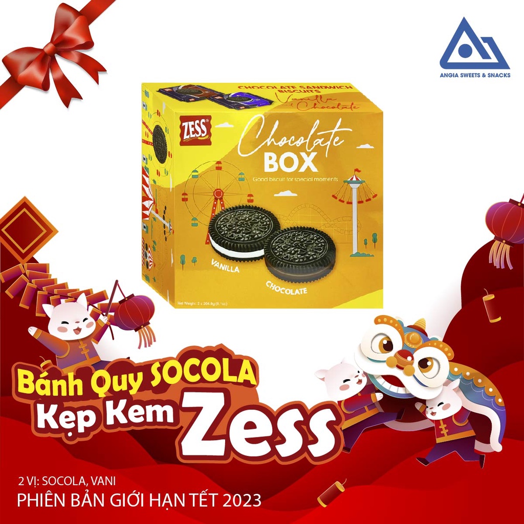 Hộp bánh ZESS Vàng 264.6g ăn vặt gồm set 2 hộp quy kem hương chocolate và vani An Gia Sweets &amp; Snacks