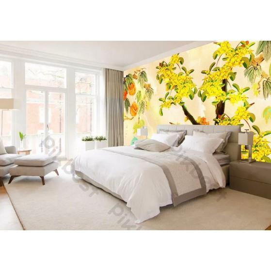Tranh dán tường Tranh cây trang trí phú quý tài lộc, tranh dán tường 3d hiện đại MS1041338