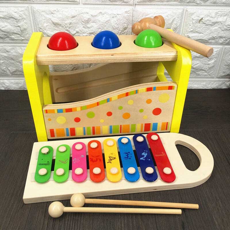 Trò chơi đập banh kết hợp đàn gõ Xylophone size lớn bằng gỗ, búa đập bóng đa năng banh lớn an toàn