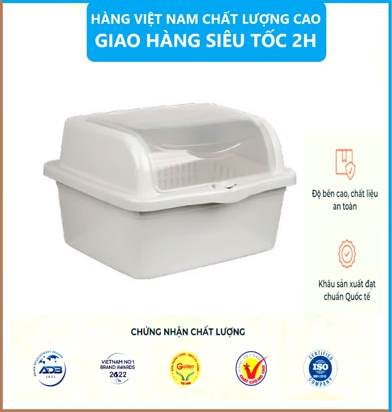 Rổ úp chén bát có NẮP ĐẬY Việt Nhật - Khay úp chén bát chất liệu nhựa PP nguyên sinh an toàn - Hàng Việt Nam