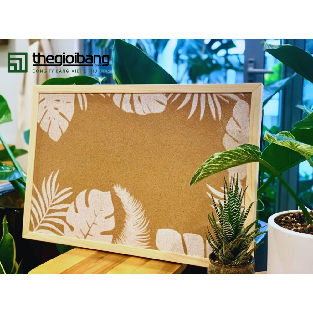 Bảng Ghim Tropical - Bảng Ghim Lie Khung Gỗ In Họa Tiết - Kích Thước 40x60cm, 60x80cm