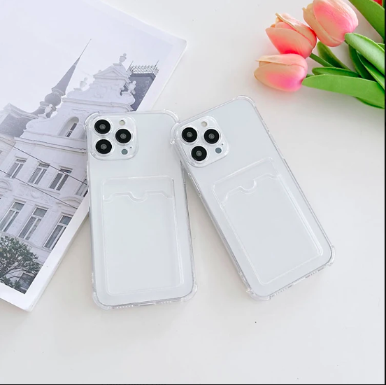 Ốp Lưng Cài thẻ Cho iPhone 14 Pro Max, 14 Pro, 13 pro Max, 13 Pro, 12 Pro Max, 12 Pro, 11 Pro Max, Xs Max, 7 Plus Trong suốt, bảo vệ camera, cài thẻ tiện lợi