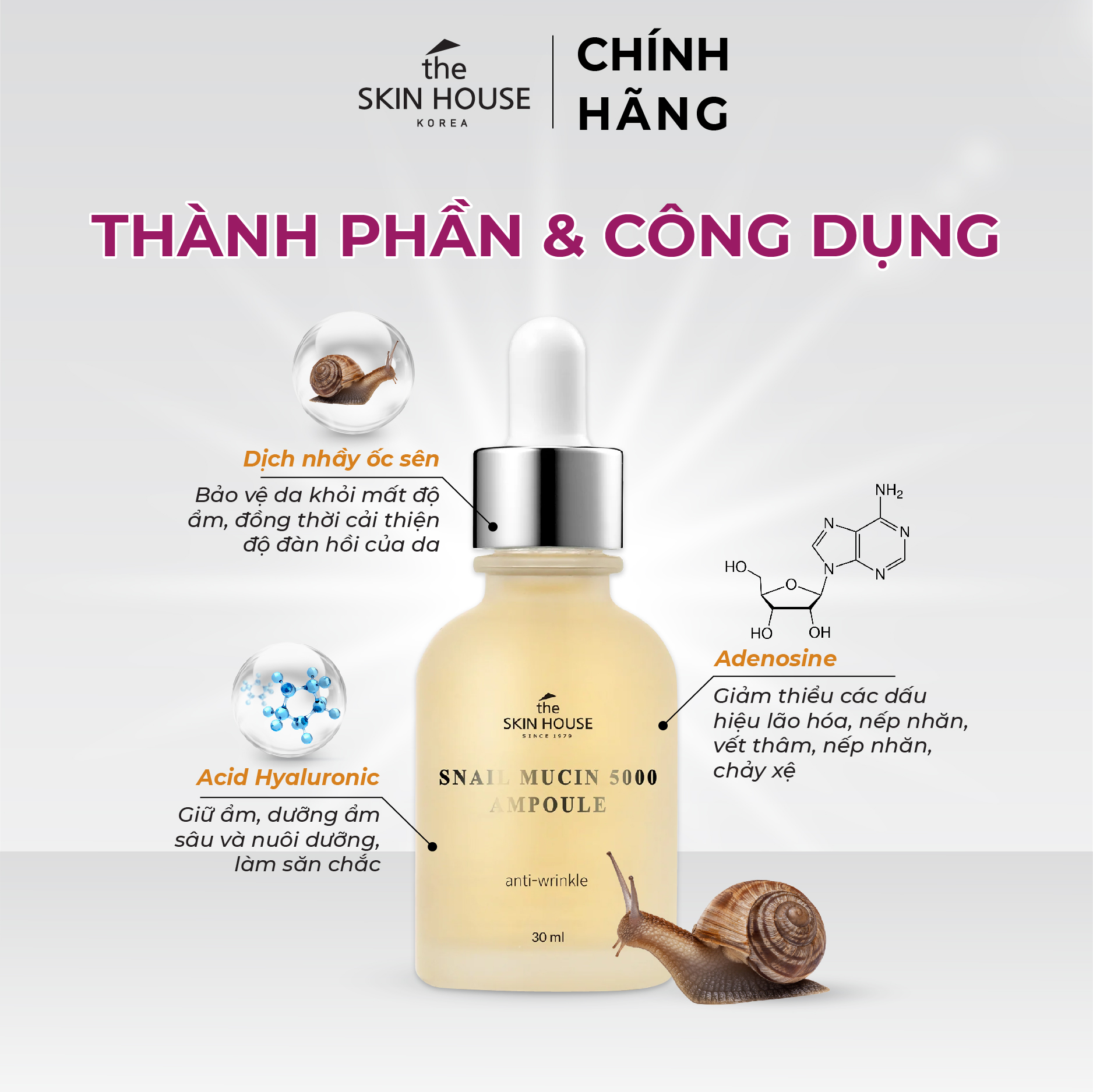 T69 Huyết thanh trẻ hóa căng mượt da - SNAIL MUCIN 5000 AMPOULE 30ml