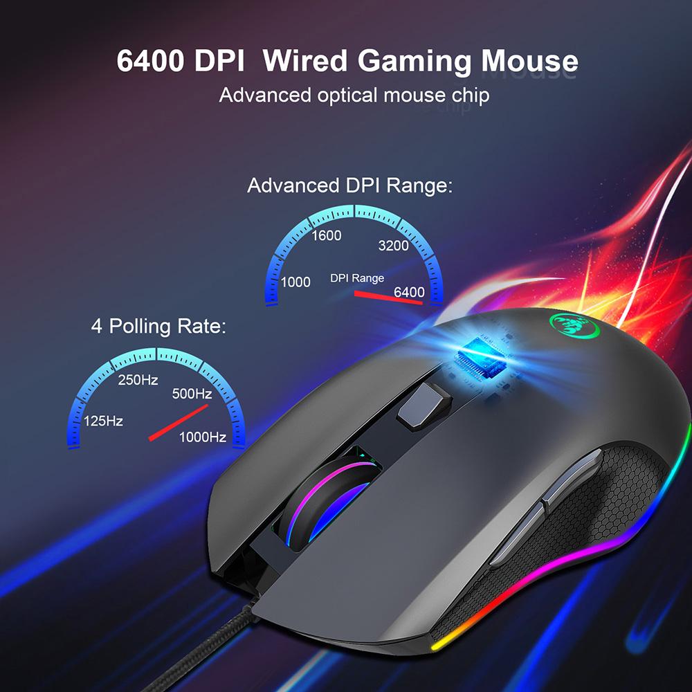 HXSJ 6400DPI Wired Gaming Mouse Four Adjustable DPI RGB Gaming Mouse A866