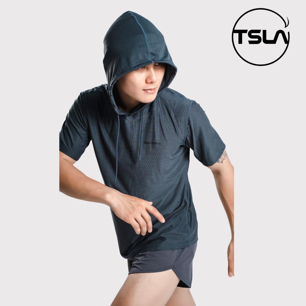 Áo hoodie nam ngắn tay thể thao TSLA form oversize chất thun co giãn kháng khuẩn chống UV tập gym đá bóng TSO2028