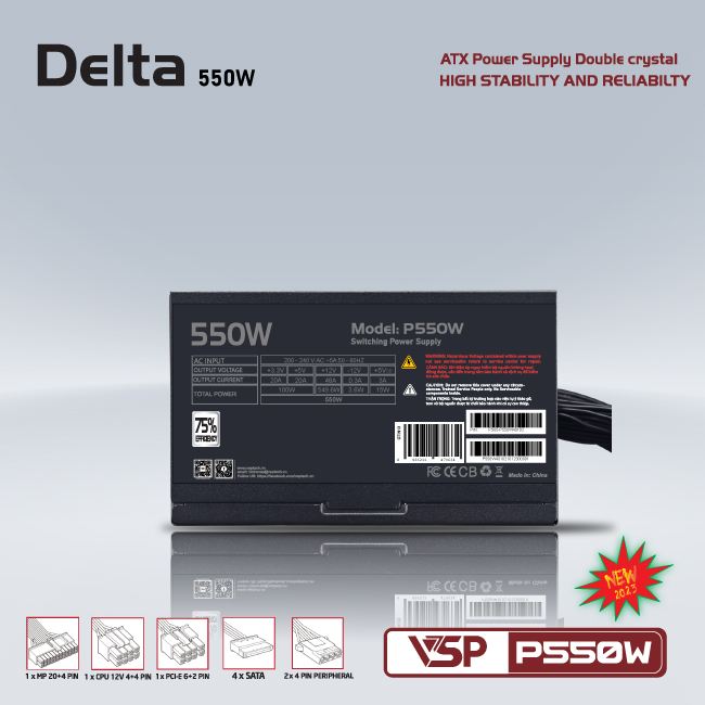 Bộ nguồn máy tính VSP DELTA P550W công suất thật - Hàng chính hãng