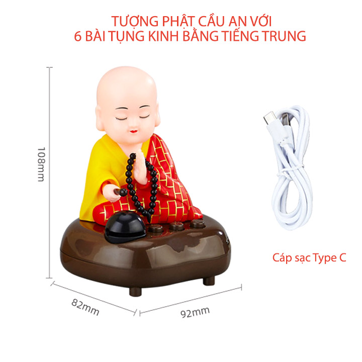 Tượng phật cầu an có loa kiêm phát 6 bài tụng kinh tiếng Trung, để trên xe ô tô, phòng thời tiện dụng