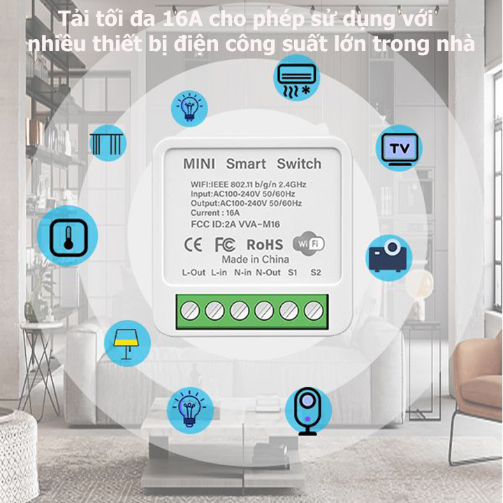 Công Tắc Wifi Thông Minh Tuya, Smart life 16A- Giá Rẻ - App Smart life Tuya -Wifi 3G, 4G