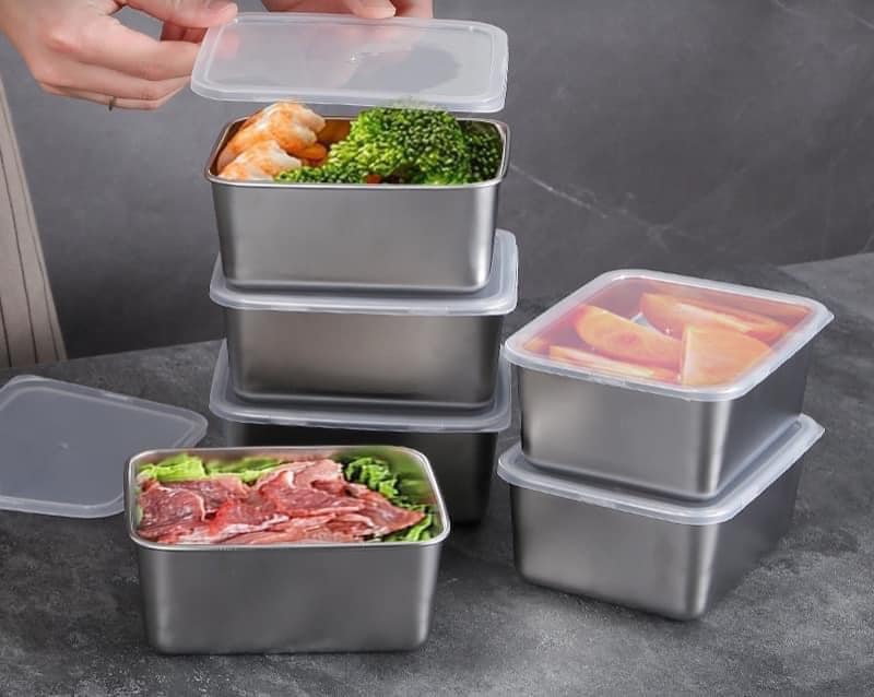 Hộp Đựng Thực Phẩm Tủ Lạnh, Đồ Ăn Bằng Inox 304 Có Nắp Nhựa Kèm Theo Tiện Lợi