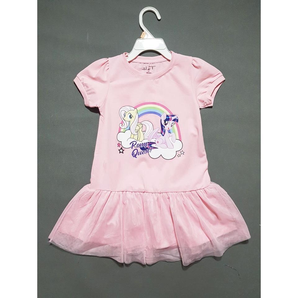 Đầm thun cotton chân voan ngựa pony màu hồng ngọt ngào