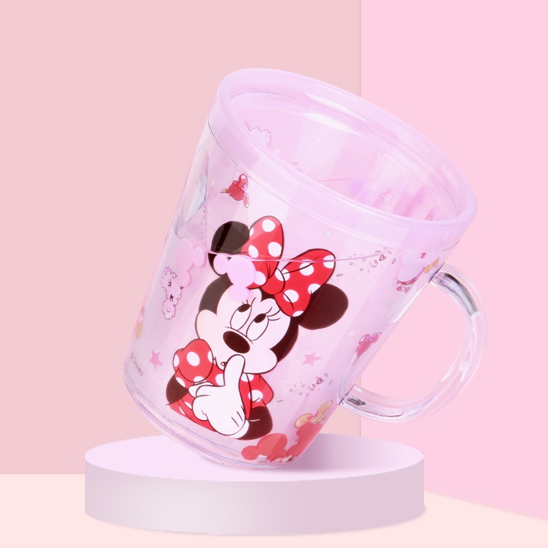 Ly quai cầm tay 2 lớp nhũ nước kim tuyến trong suốt hình chuột Minnie Mouse màu hồng siêu cute cho bé gái 260ml - 118VNDM2504