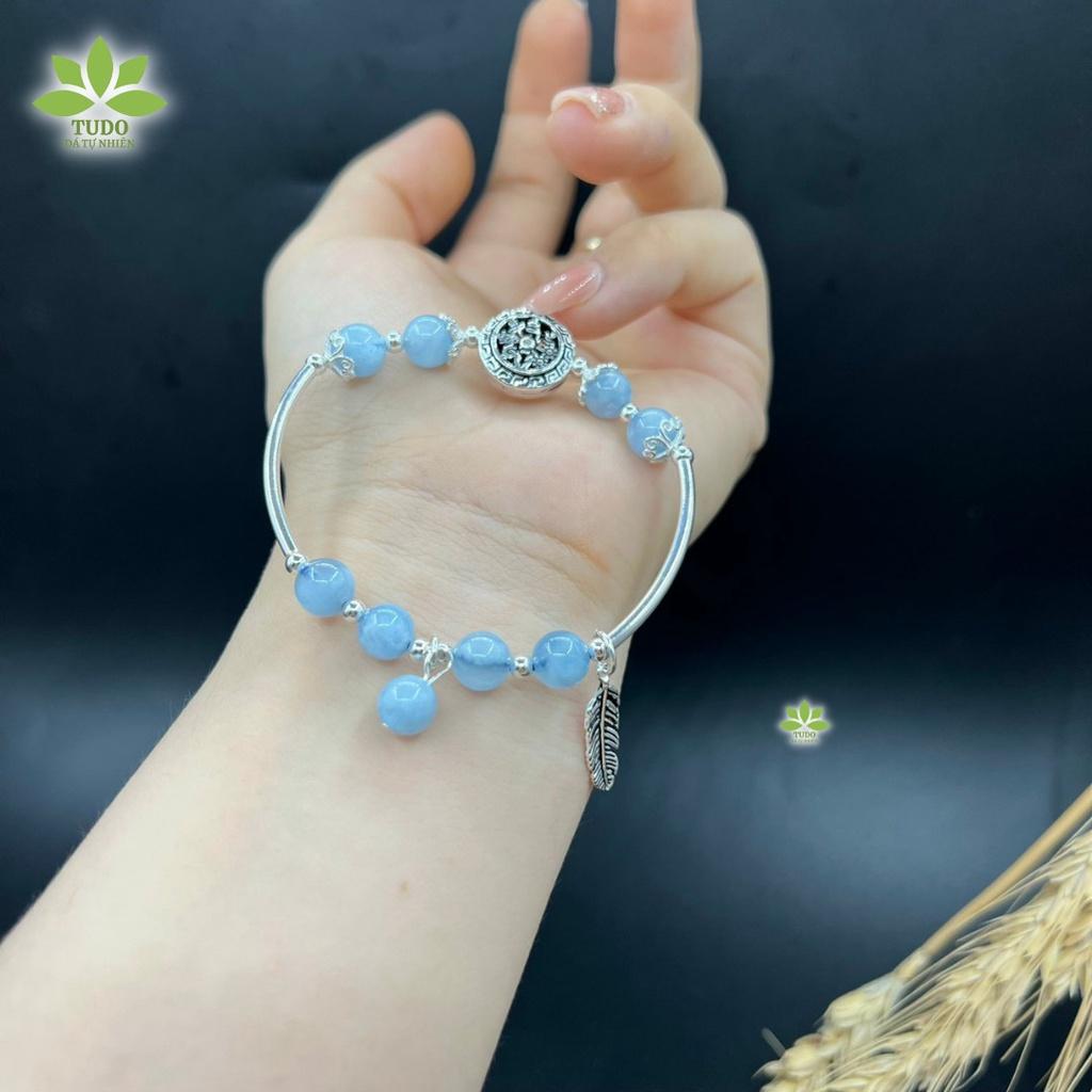 Vòng Tay Nữ Đẹp - Vòng Phong Thủy Mệnh Thủy, Mộc TUDO VCBAQUA Charm Bạc Bánh Xe Pháp Luân, Lông Công B16K440