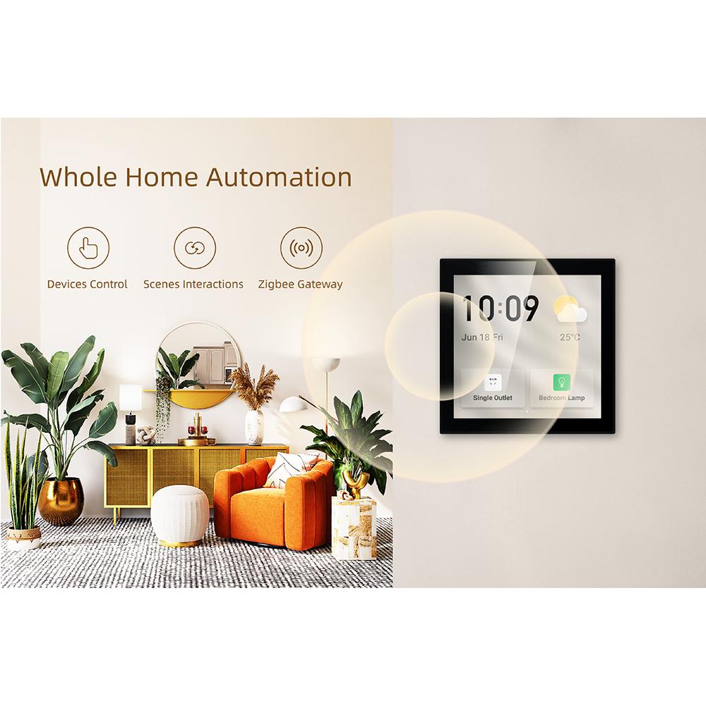 Smart Home Control Panel Multi-functional WiFi Smart Scene Wall Switch ZigBee BT Function APP Remote Control with 4-inch LCD Touch Screen Clock Date Temperature Weather Display